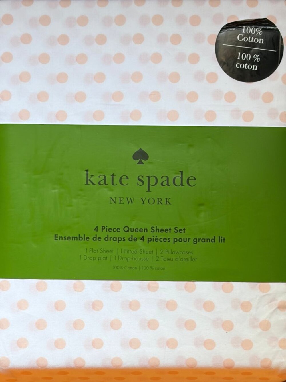 NEW Kate Spade Queen Size PINK POLKA DOT Cotton Sheet Set  PINK ROSE BALLET